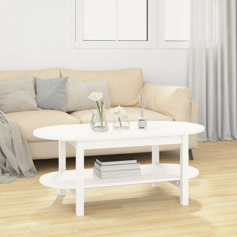 Stolik kawowy, biały, 110x55x45 cm, lite drewno sosnowe