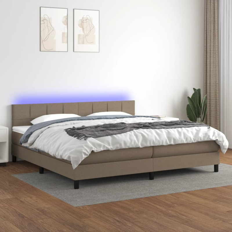 Łóżko kontynentalne z materacem, taupe, 200 x 200 cm, tkanina