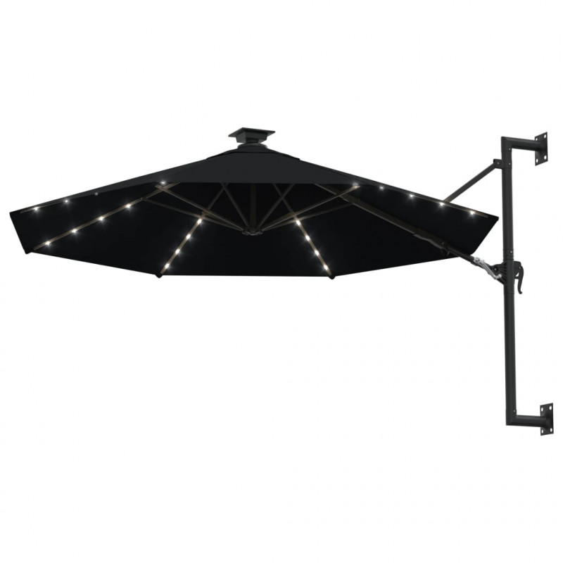 Parasol ogrodowy z LED, ścienny, 300 cm, czarny