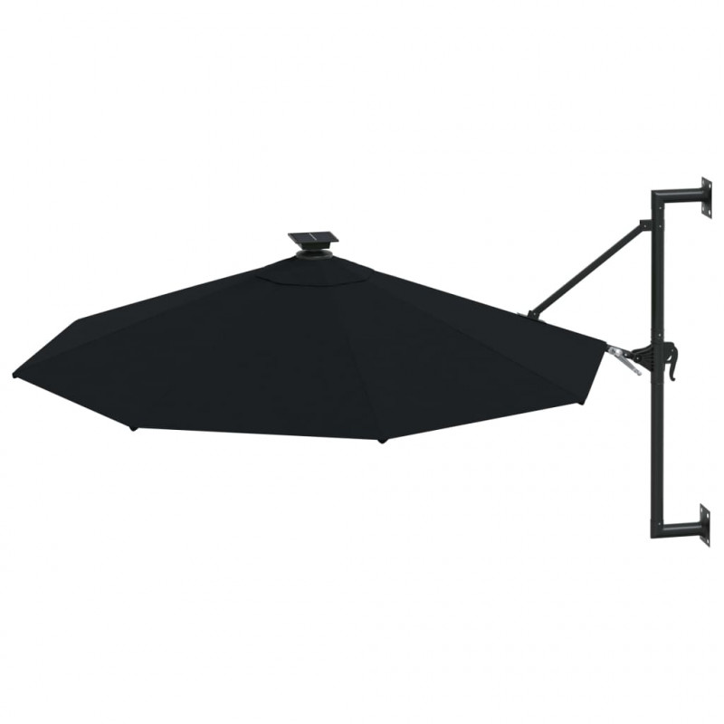 Parasol ogrodowy z LED, ścienny, 300 cm, czarny