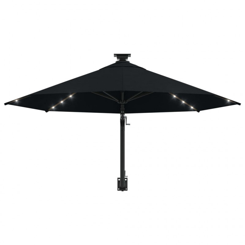 Parasol ogrodowy z LED, ścienny, 300 cm, czarny