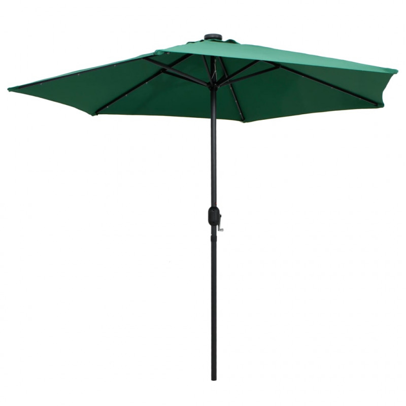 Parasol ogrodowy z LED i aluminiowym słupkiem, 270 cm, zielony