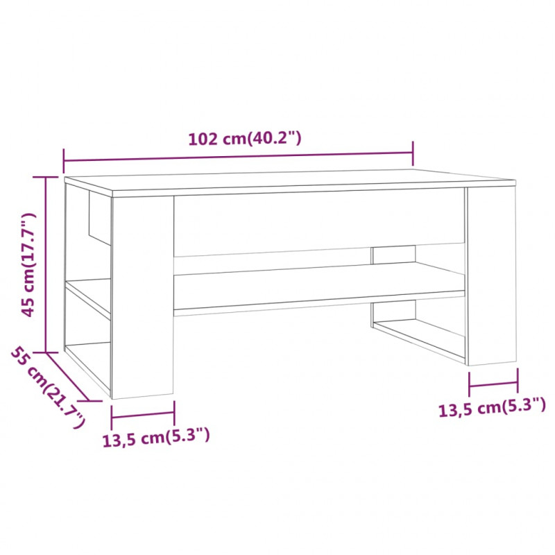 Stolik kawowy, dąb sonoma 102x55x45 cm, materiał drewnopochodny