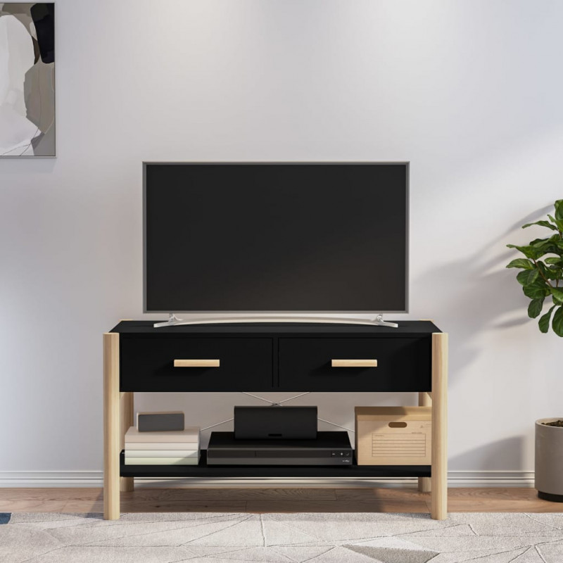 Szafka pod TV, czarna, 82x38x45 cm, materiał drewnopochodny