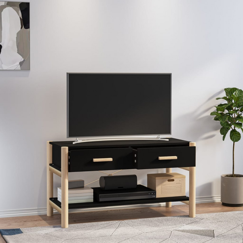 Szafka pod TV, czarna, 82x38x45 cm, materiał drewnopochodny