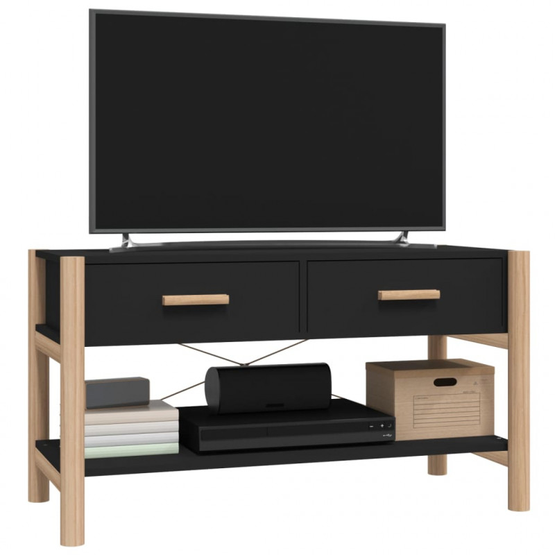 Szafka pod TV, czarna, 82x38x45 cm, materiał drewnopochodny