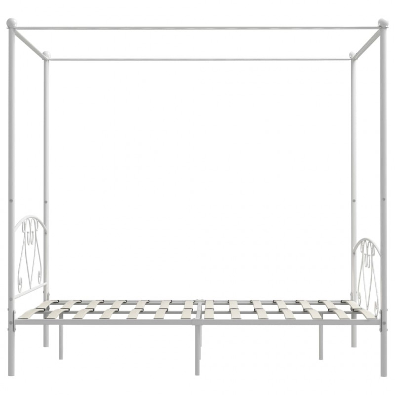 Rama łóżka z baldachimem, biała, metalowa, 160 x 200 cm