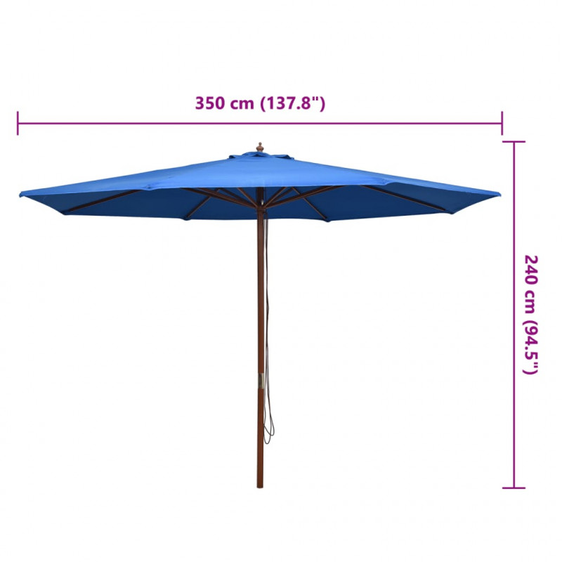 Parasol ogrodowy na drewnianym słupku, 350 cm, niebieski