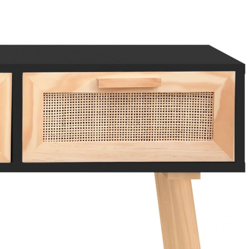 Stolik konsolowy, czarny, 105x30x75 cm, drewno sosnowe i rattan