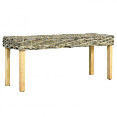 Ławka, 110 cm, naturalny kolor, rattan kubu i lite drewno mango