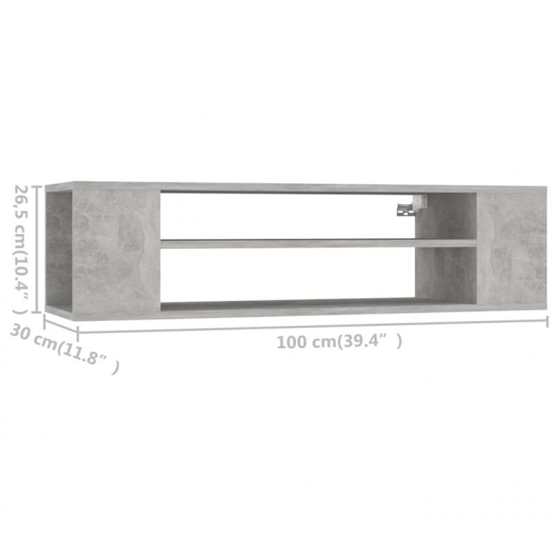 Wisząca szafka TV, szarość betonu, 100x30x26,5 cm
