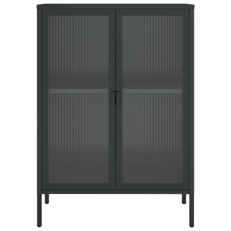 Szafka, czarna, 75x35x105 cm, szkło i stal