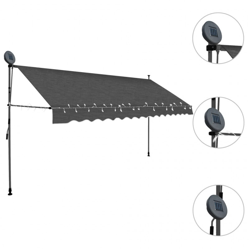 Ręcznie zwijana markiza z LED, 350 cm, antracytowa