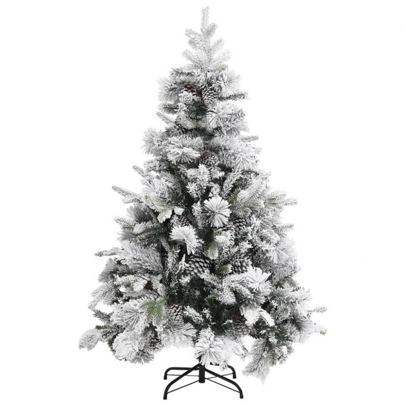 Choinka flokowana śniegiem i szyszkami, 150 cm, PVC i PE