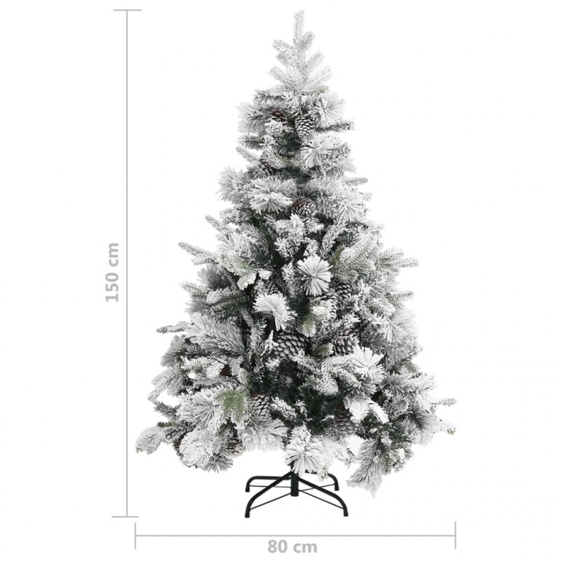 Choinka flokowana śniegiem i szyszkami, 150 cm, PVC i PE