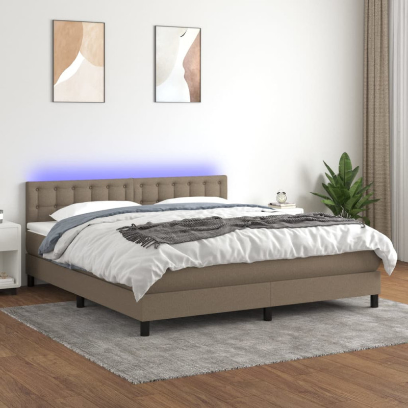 Łóżko kontynentalne z materacem, taupe, 160x200 cm, tkanina