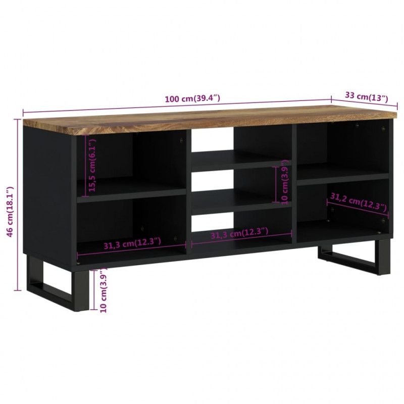 Szafka RTV, 100x33x46 cm, mango i materiał drewnopochodny