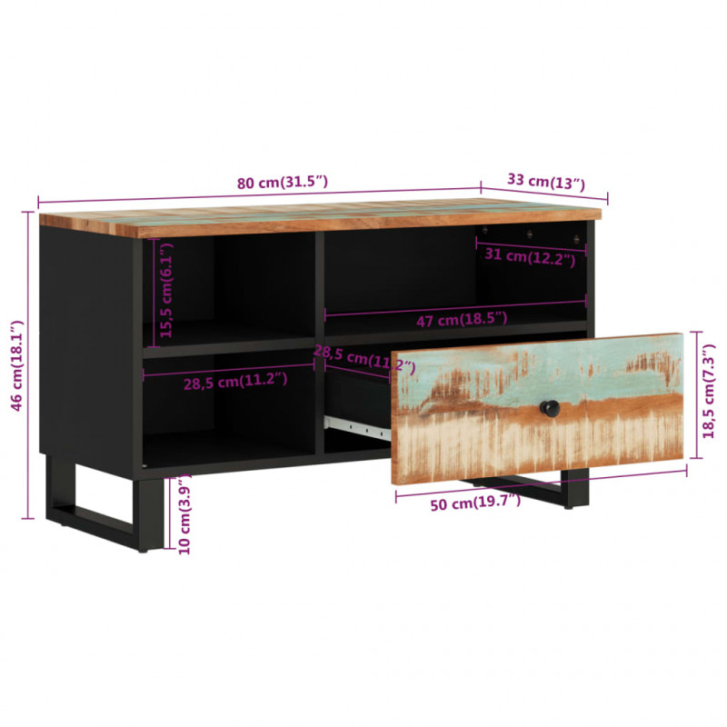 Szafka pod TV, 80x33x46 cm, drewno i materiał drewnopochodny