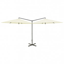 Podwójny parasol ogrodowy, stalowy słupek, piaskowy, 600 cm