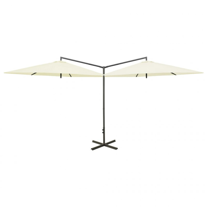 Podwójny parasol ogrodowy, stalowy słupek, piaskowy, 600 cm