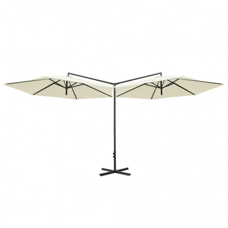 Podwójny parasol ogrodowy, stalowy słupek, piaskowy, 600 cm