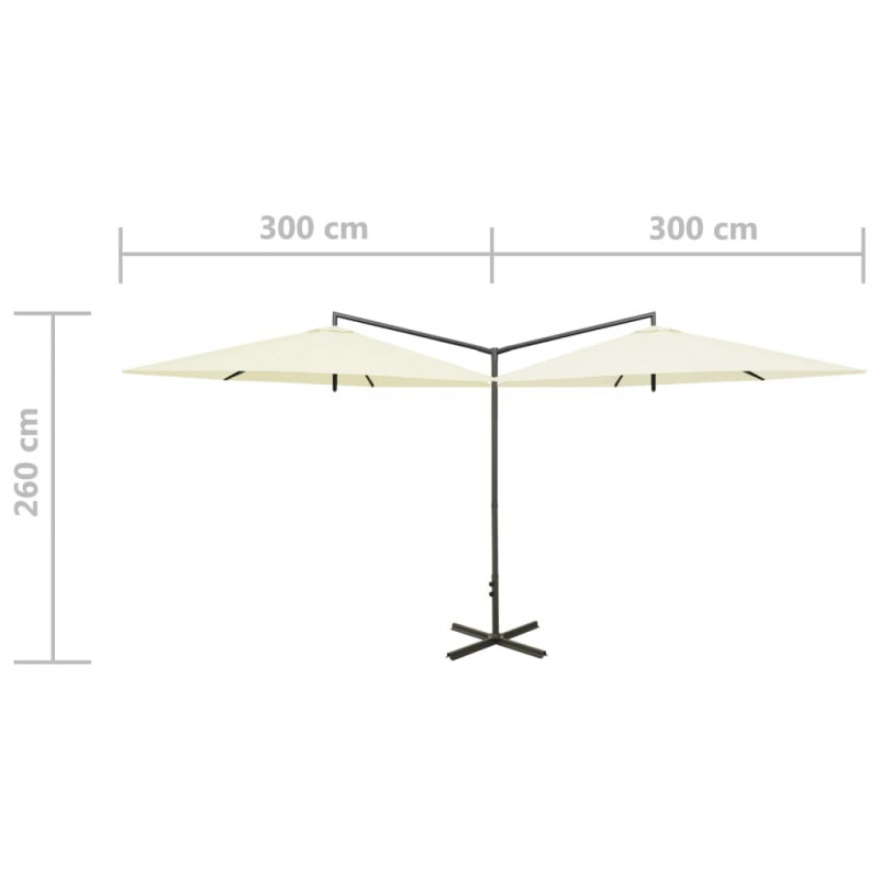 Podwójny parasol ogrodowy, stalowy słupek, piaskowy, 600 cm