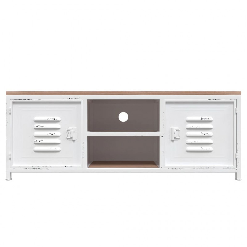 Szafka pod telewizor, biała, 110x30x40 cm, żelazo i jodła