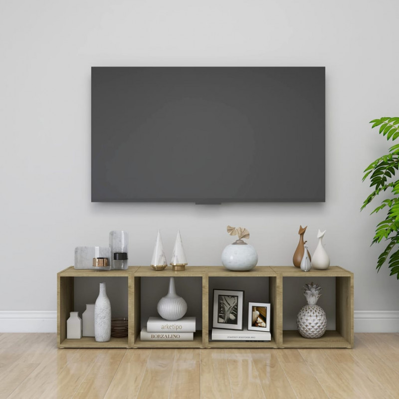 Szafki pod TV, 4 szt., biel i dąb sonoma, 37x35x37 cm