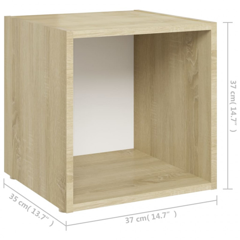 Szafki pod TV, 4 szt., biel i dąb sonoma, 37x35x37 cm