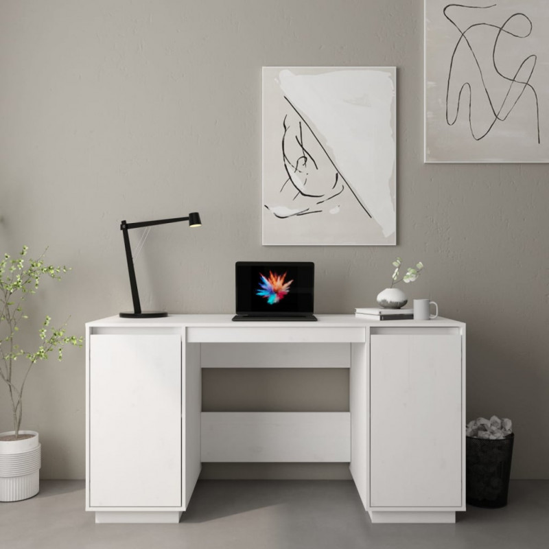 Biurko, białe, 140x50x75 cm, lite drewno sosnowe