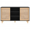 Komoda, czarna, 105x30x60 cm, lita sosna i naturalny rattan