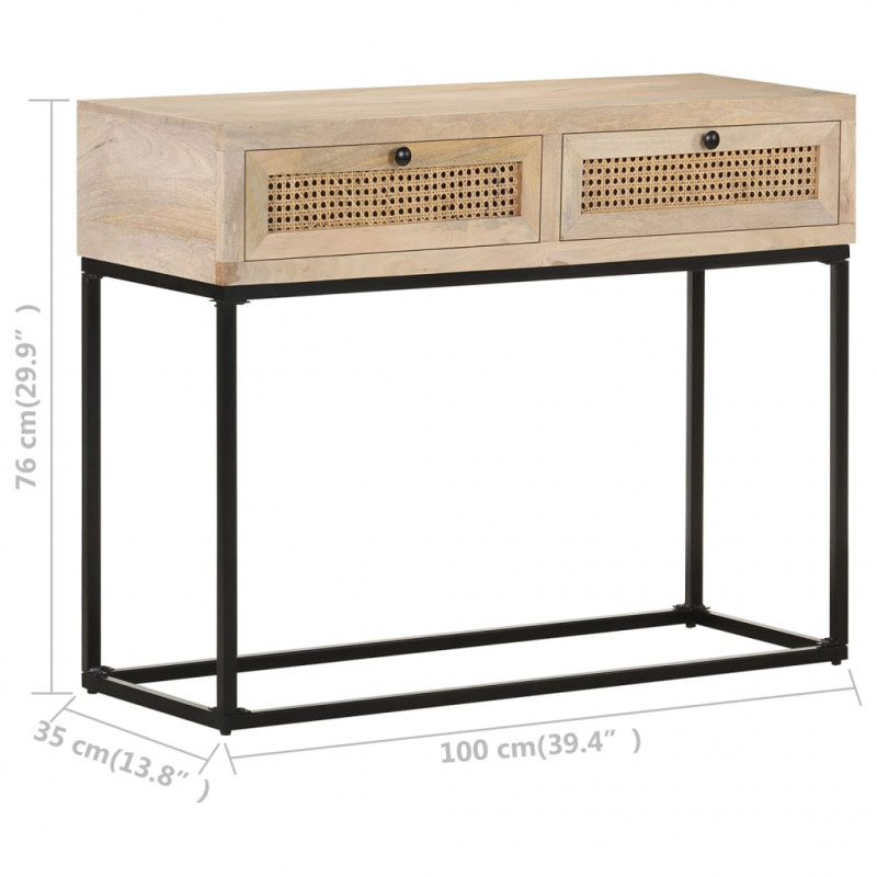 Stolik konsolowy, 100x35x76 cm, lite drewno mango i trzcina