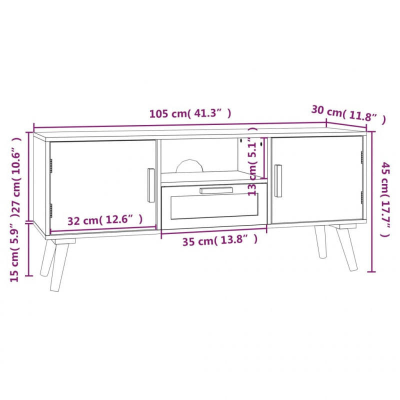 Szafka TV z drzwiczkami, 105x30x45 cm, materiał drewnopochodny
