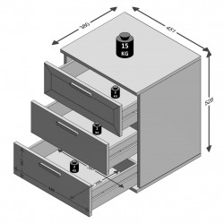 FMD Stolik nocny z 3 szufladami, biały