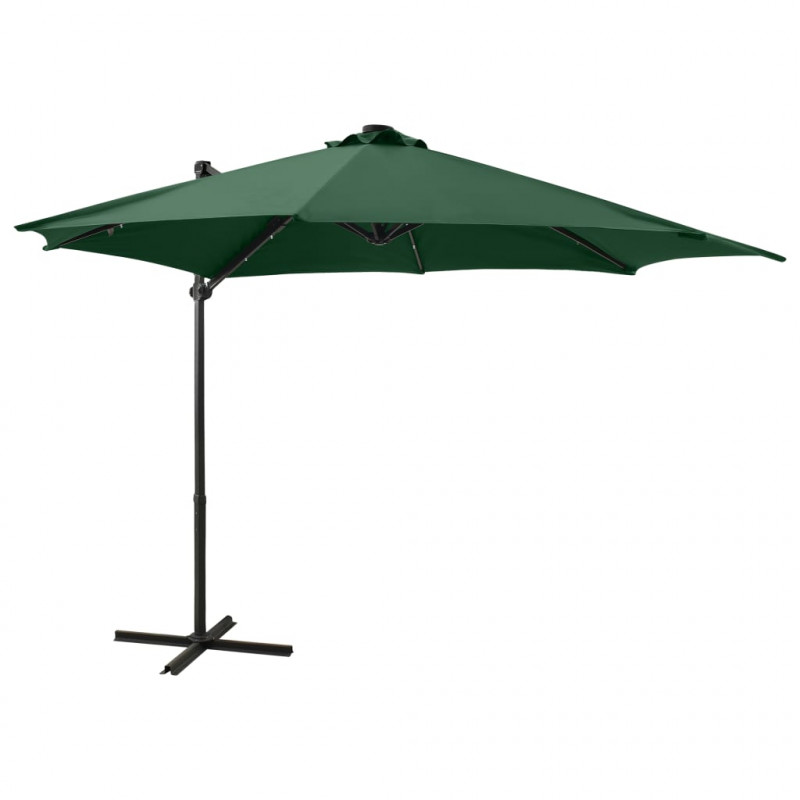 Parasol wiszący z LED i słupkiem, zielony, 300 cm