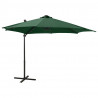 Parasol wiszący z LED i słupkiem, zielony, 300 cm