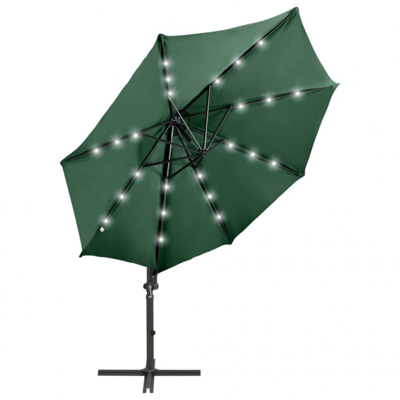 Parasol wiszący z LED i słupkiem, zielony, 300 cm