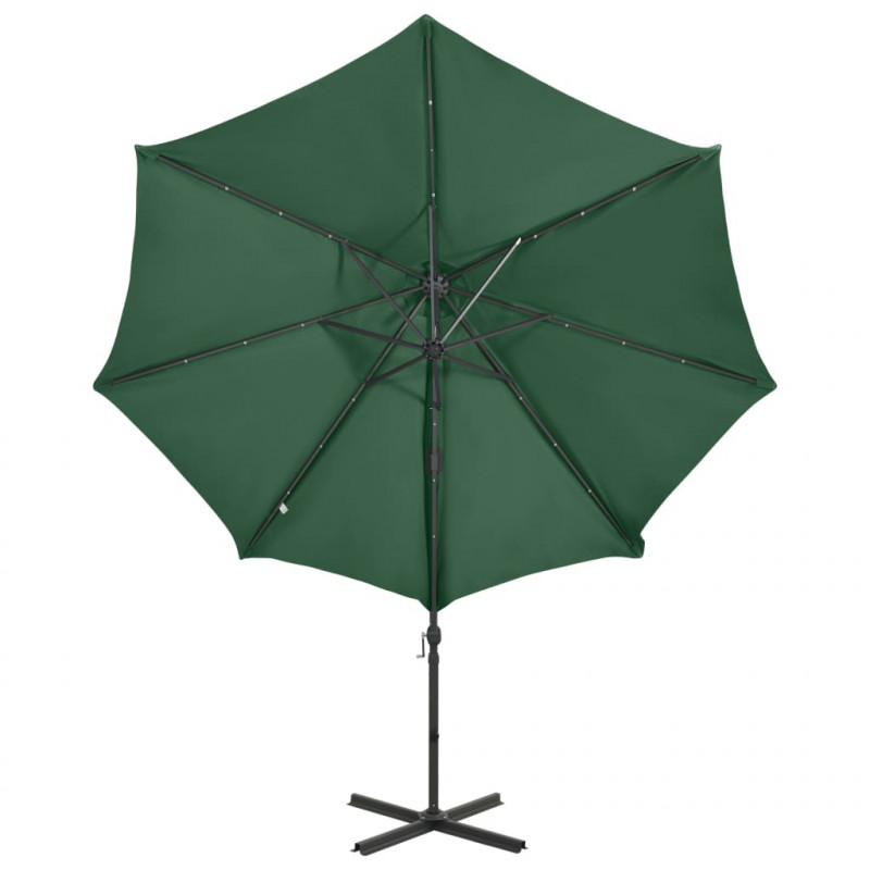 Parasol wiszący z LED i słupkiem, zielony, 300 cm
