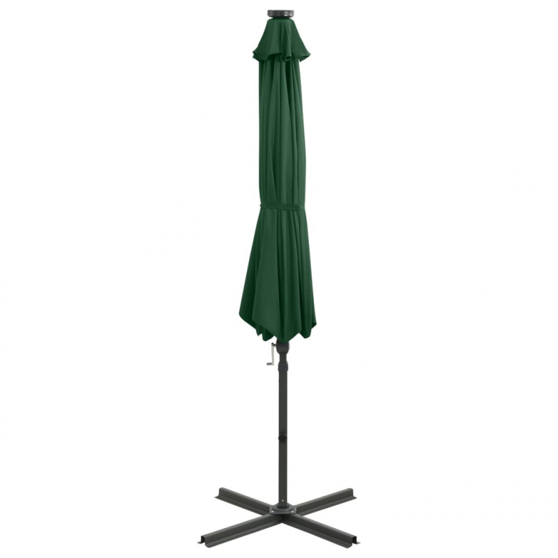 Parasol wiszący z LED i słupkiem, zielony, 300 cm