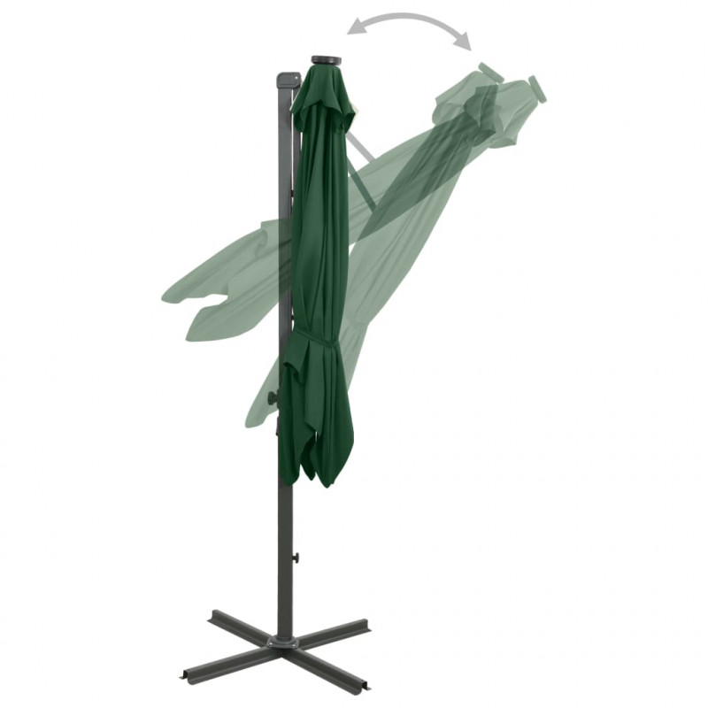 Parasol wiszący z LED i słupkiem, zielony, 300 cm