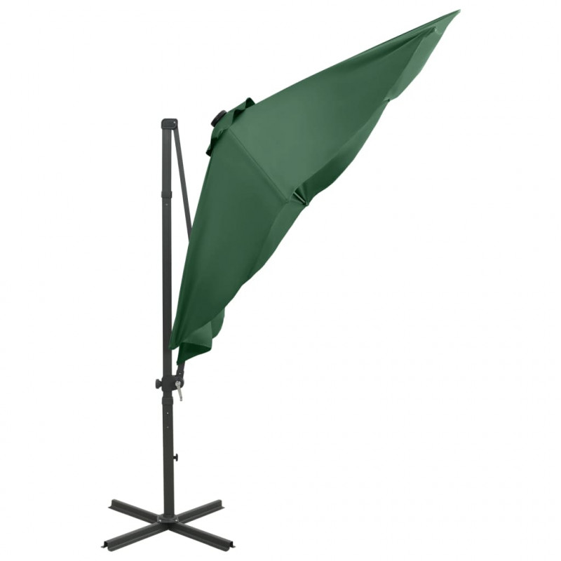 Parasol wiszący z LED i słupkiem, zielony, 300 cm