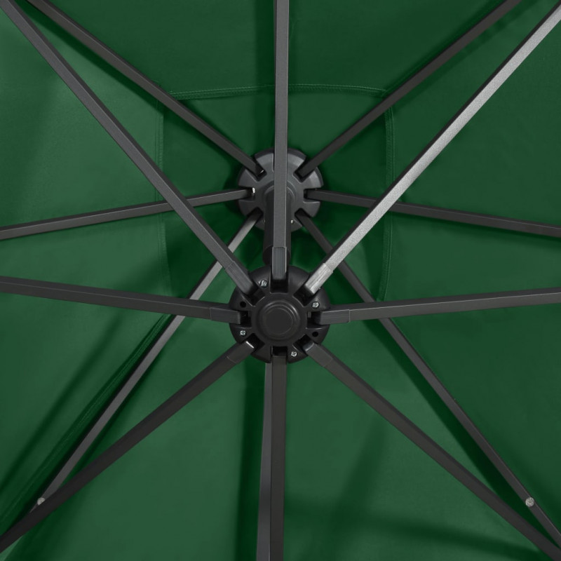 Parasol wiszący z LED i słupkiem, zielony, 300 cm