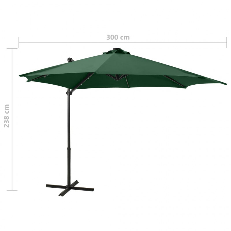 Parasol wiszący z LED i słupkiem, zielony, 300 cm