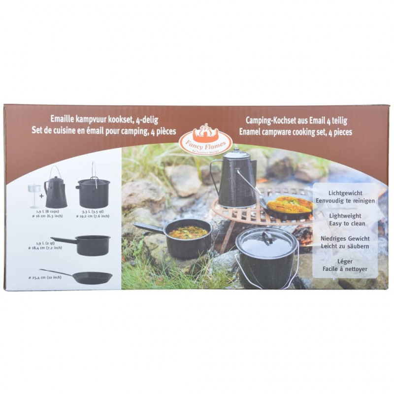 Esschert Design Naczynia turystyczne, 4 części, czarny, FF215