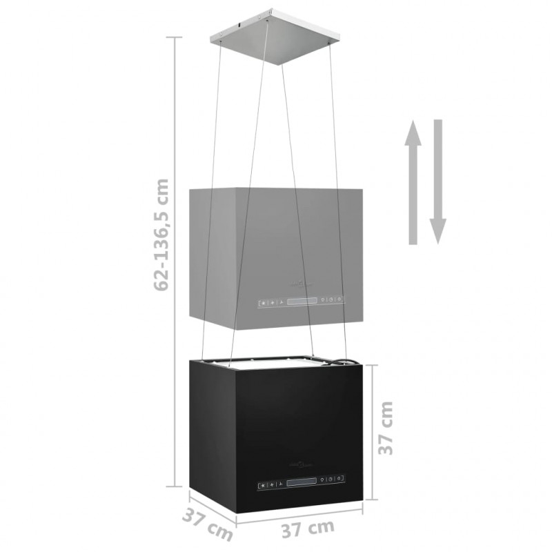 Wiszący okap nad wyspę, dotykowy LCD, 37 cm, stal