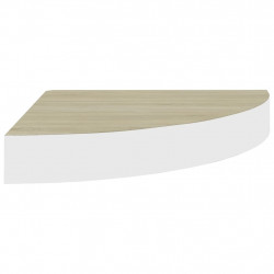 Narożne półki ścienne, 4 szt., dąb i biel, 35x35x3,8 cm, MDF