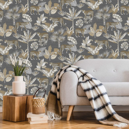 DUTCH WALLCOVERINGS Tapeta z motywem lamparta, szaro-beżowa