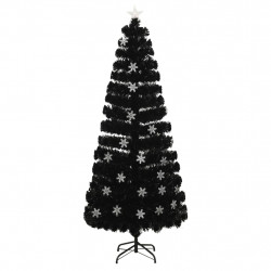 Choinka ze śnieżynkami LED, czarna, 210 cm, światłowodowa