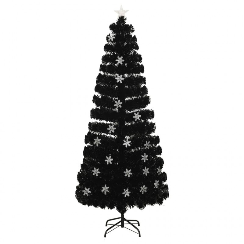 Choinka ze śnieżynkami LED, czarna, 210 cm, światłowodowa