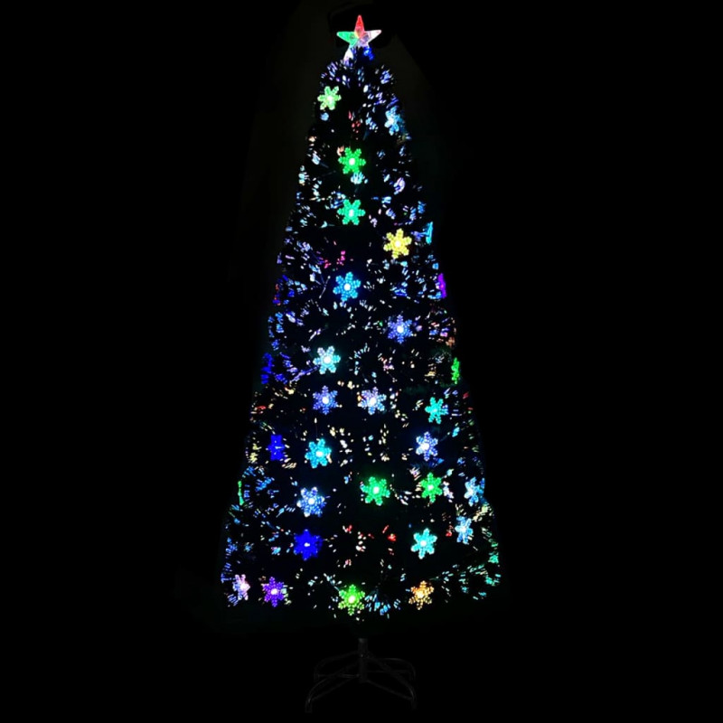 Choinka ze śnieżynkami LED, czarna, 210 cm, światłowodowa